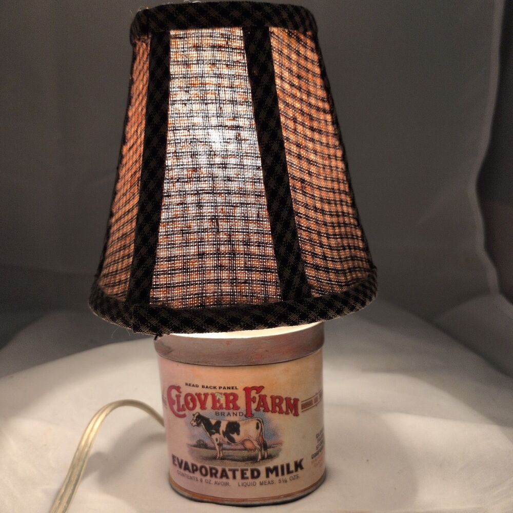 Vintage Clover Farm Evaporated Milk Can Lamp - Country Farmhouse Decor